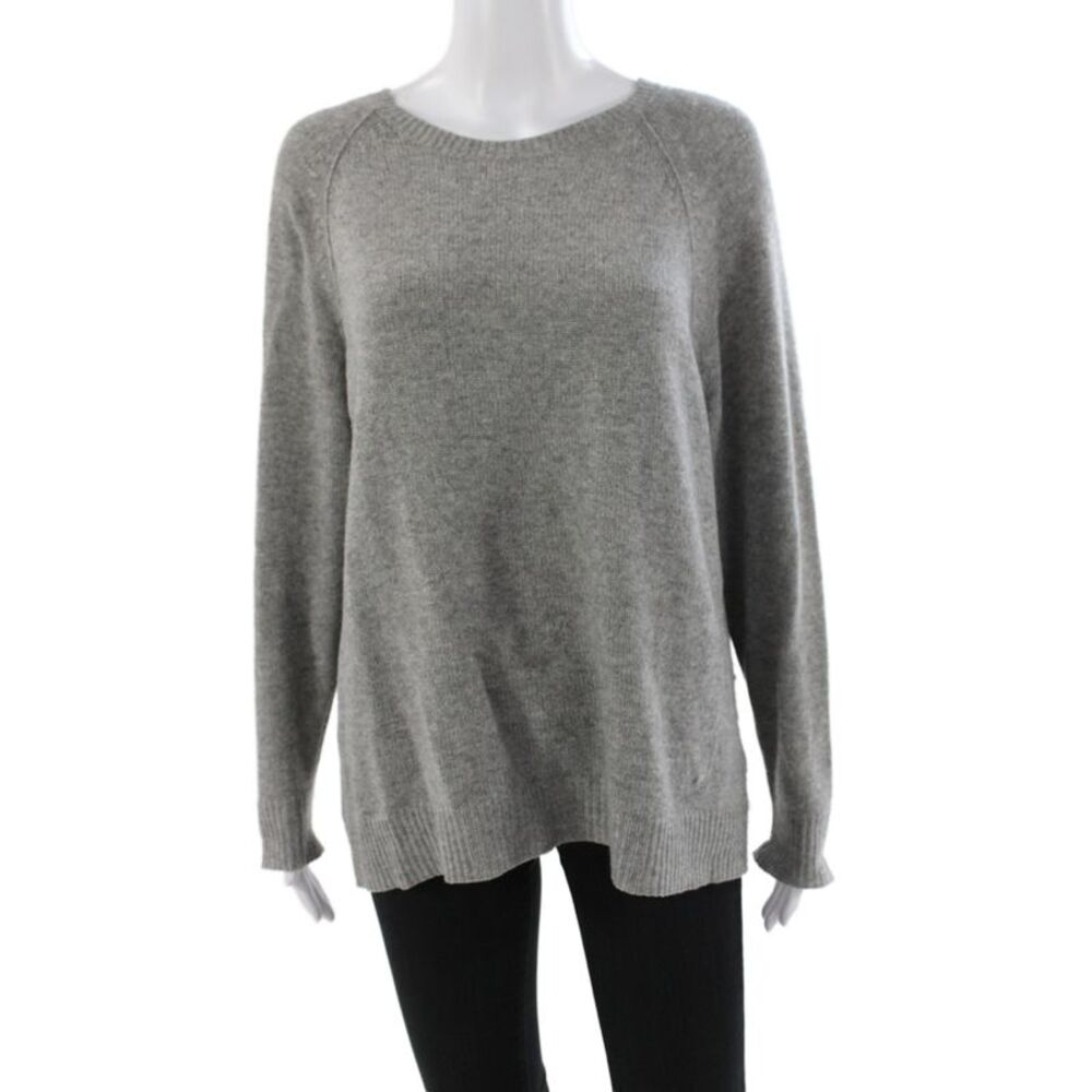 Theory Womens Gray Cashmere Round Neck Long Sleeve Pullover Sweater Size S